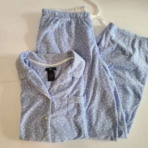 Aria Light Blue & White Long Sleeve Cozy & Warm 2 Piece Winter Pajama Set